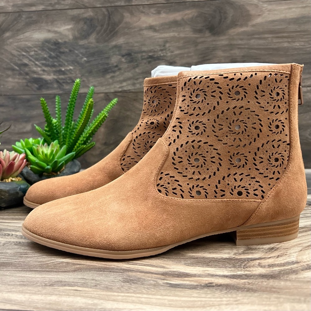NIB Jack Rogers Ronnie Bootie Laser Cut Luggage Tan Suede - Picture 4 of 14